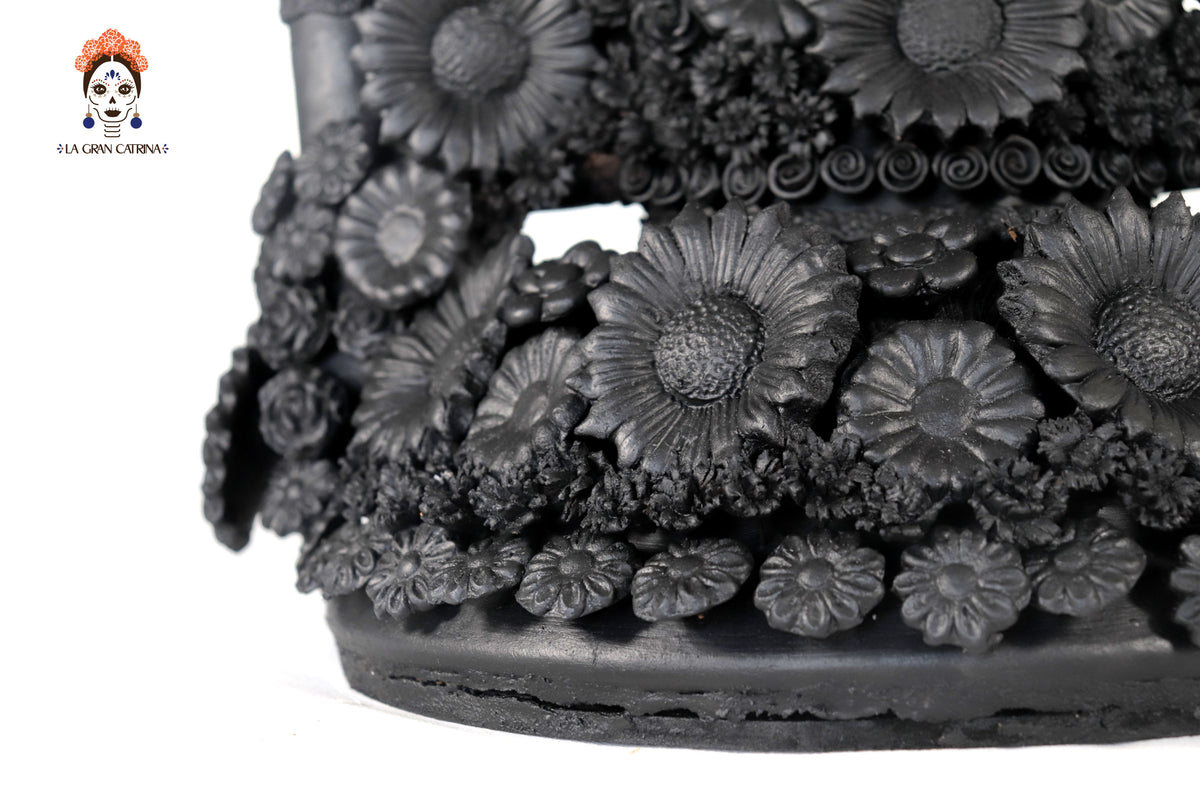 Candelero Altar Calavera Floral Barro Negro - 62 cm. 24.4 in. - Sobre Pedido