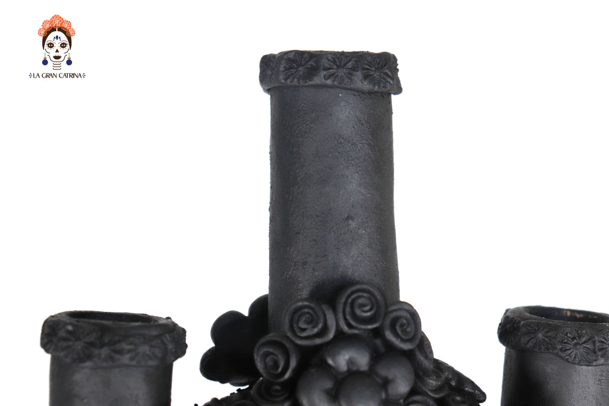 Candelero Altar Calavera Floral Barro Negro - 62 cm. 24.4 in. - Sobre Pedido