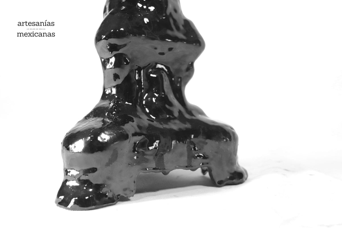 Set de 3 Candeleros negros con hojas - Barro vidriado