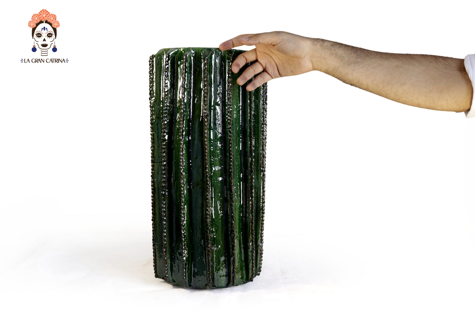 Pareja de Macetas Cactus - 43.5 cm. 17.5 in. - 22 cm. 8.6. in. Vidriado Santa Fe