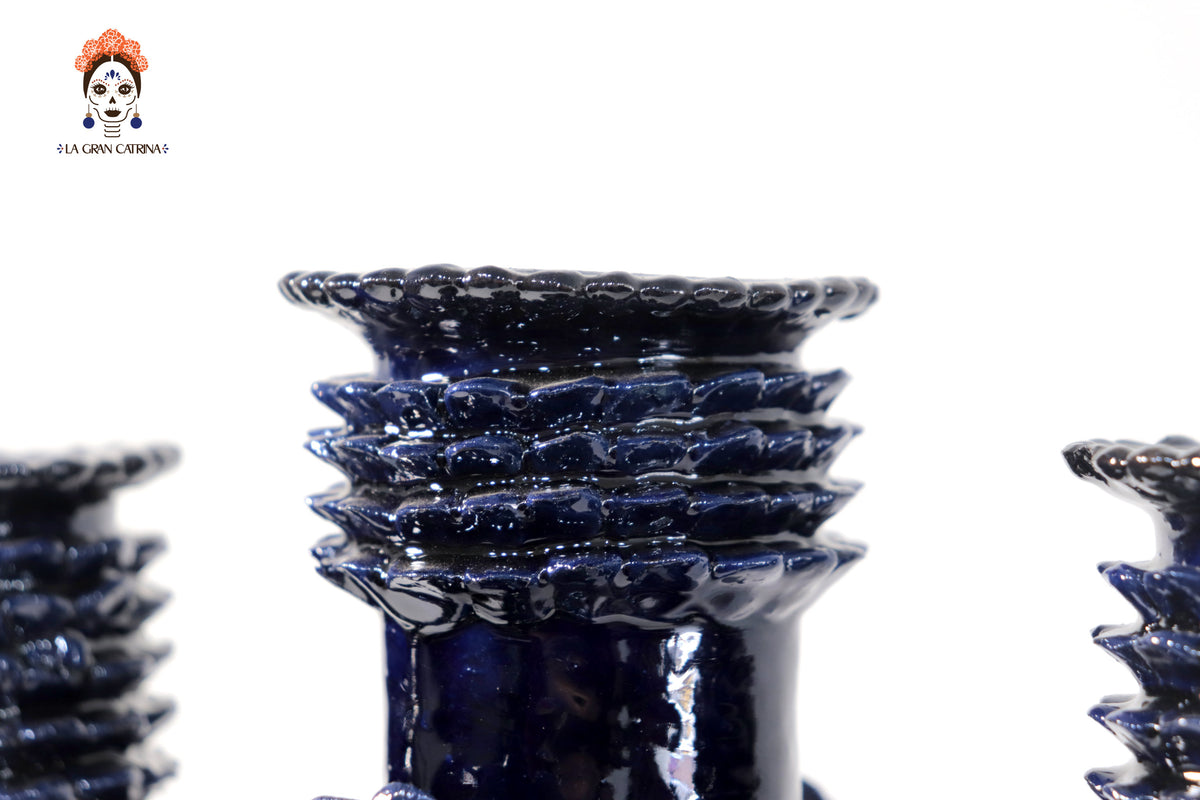 Candelero de 3 velas corazón Azul - 42 cm. - Barro vidriado - Sobre Pedido 5+ Pz Candelabros