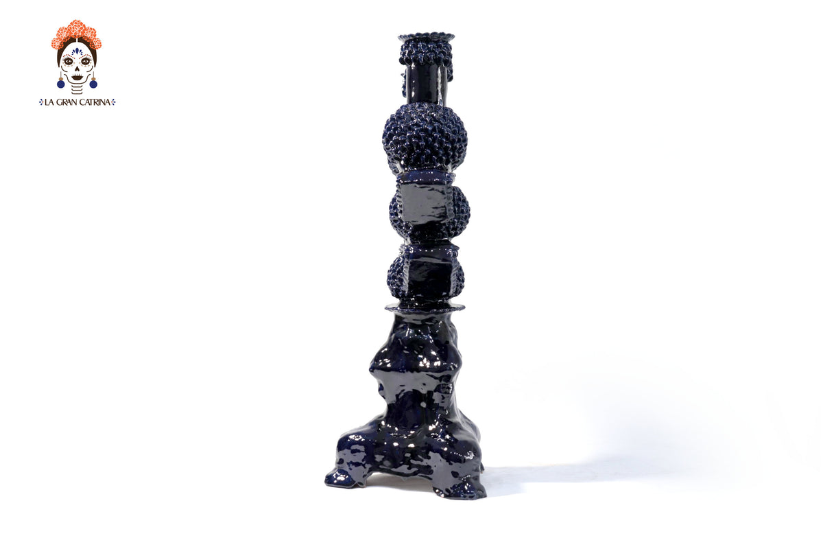 Candelero de 3 velas - Azul de bolas - Barro vidriado Candelabros