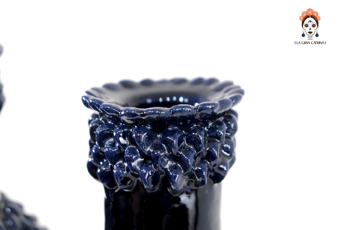 Candelero de 3 velas - Azul de bolas - Barro vidriado Candelabros