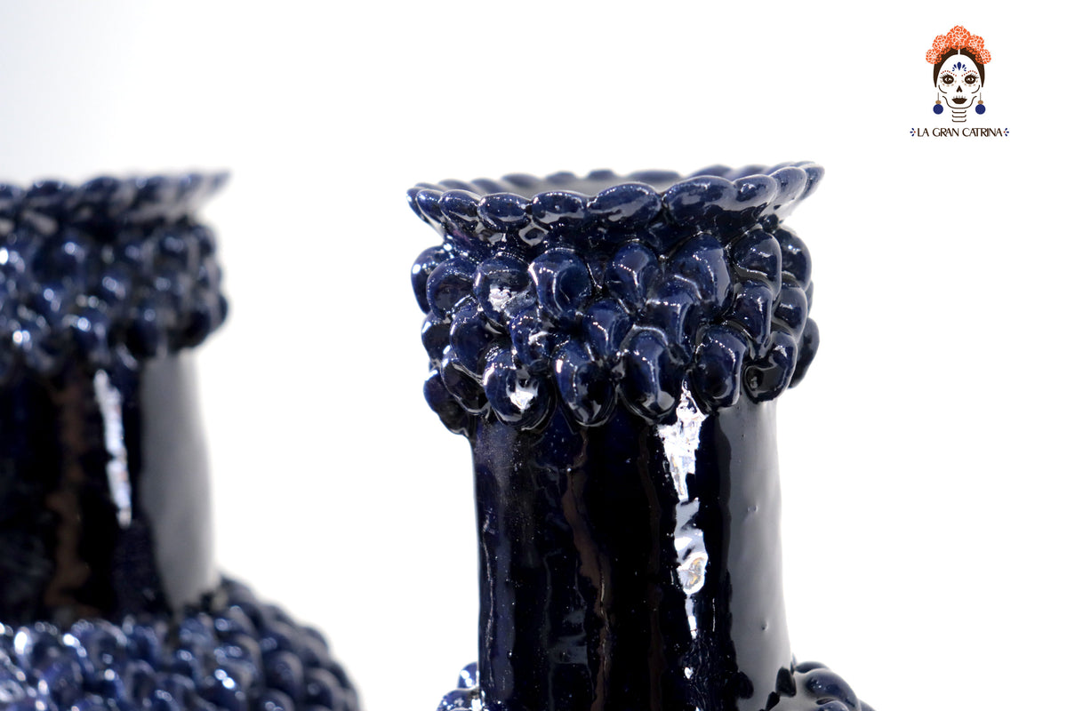 Candelero de 3 velas - Azul de bolas - Barro vidriado Candelabros