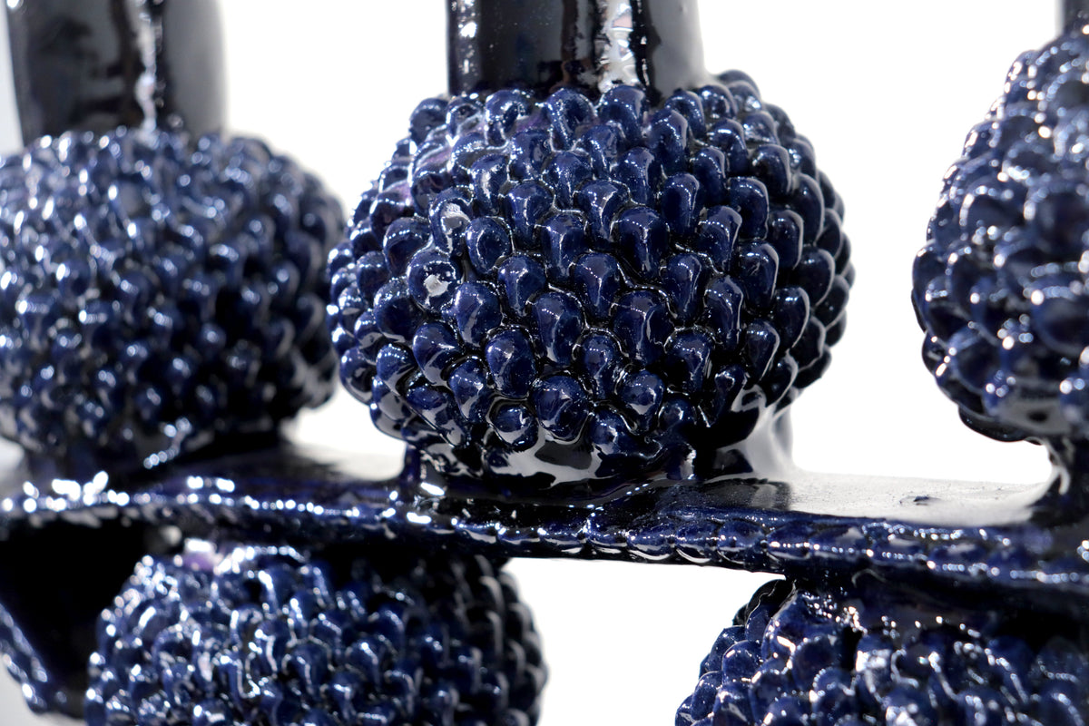Candelero de 3 velas - Azul de bolas - Barro vidriado Candelabros