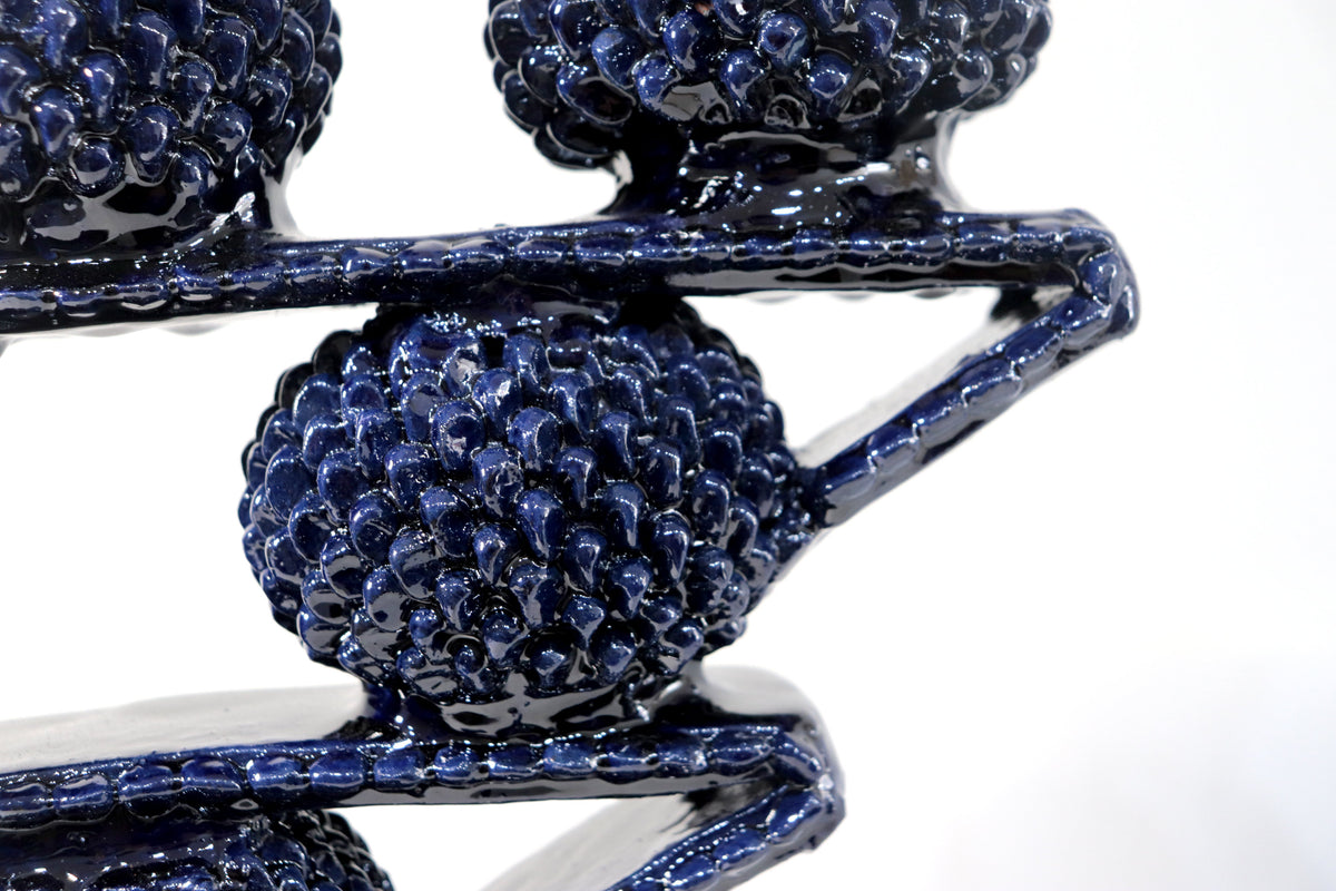 Candelero de 3 velas - Azul de bolas - Barro vidriado Candelabros