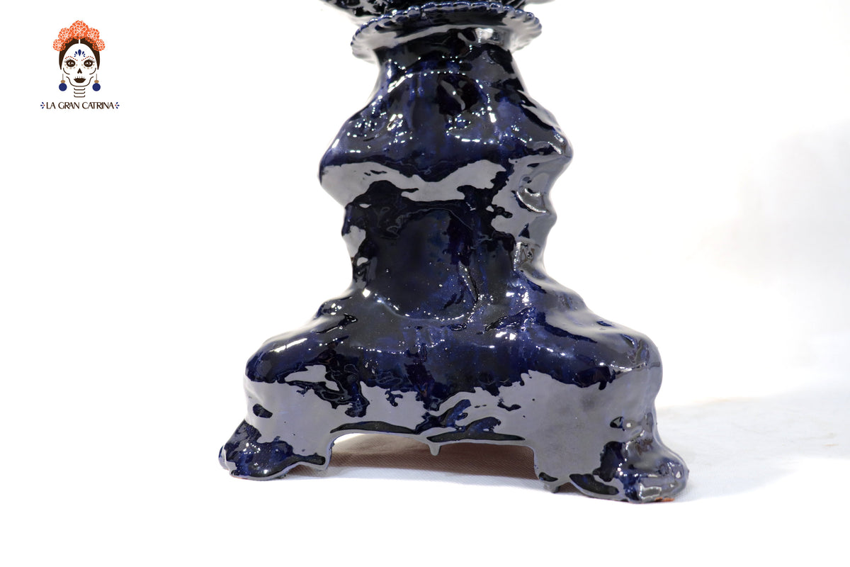 Candelero de 3 velas - Azul de bolas - Barro vidriado Candelabros