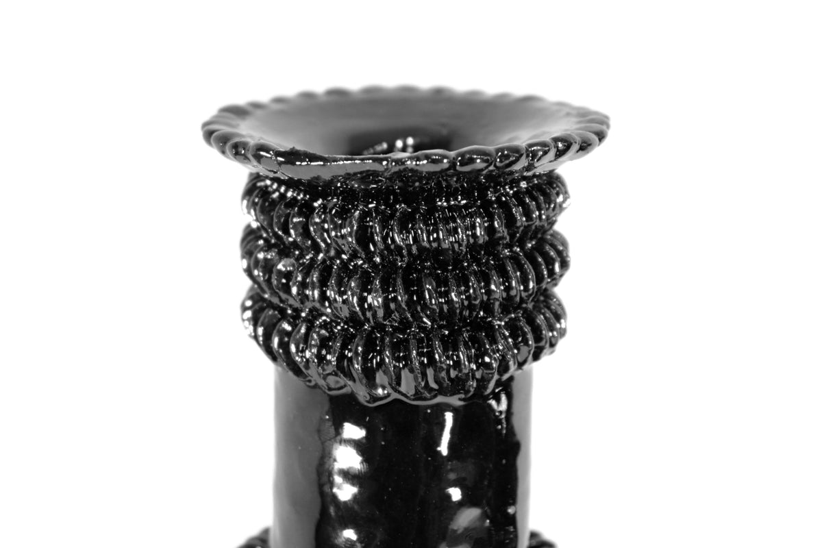 Candelero de 3 velas - Negro de bolas - Barro vidriado
