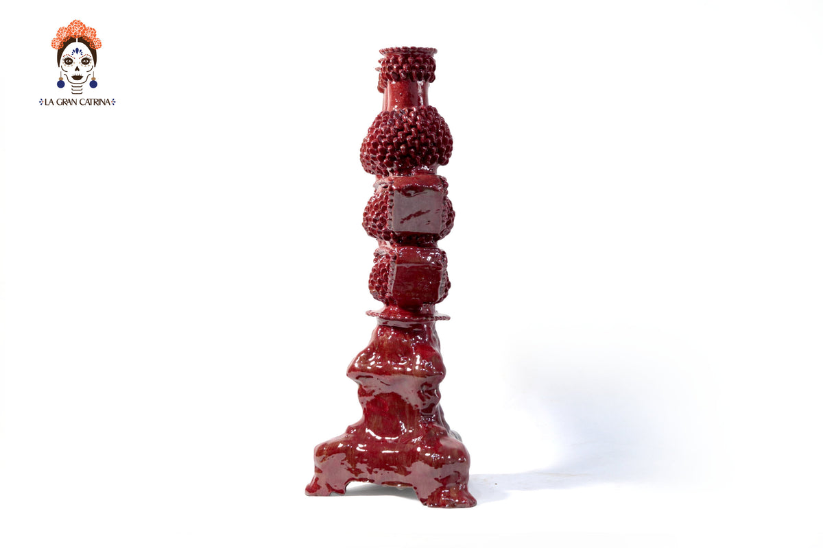 Candelero de 3 velas - Rojo de bolas - Barro vidriado - En produccion Candelabros