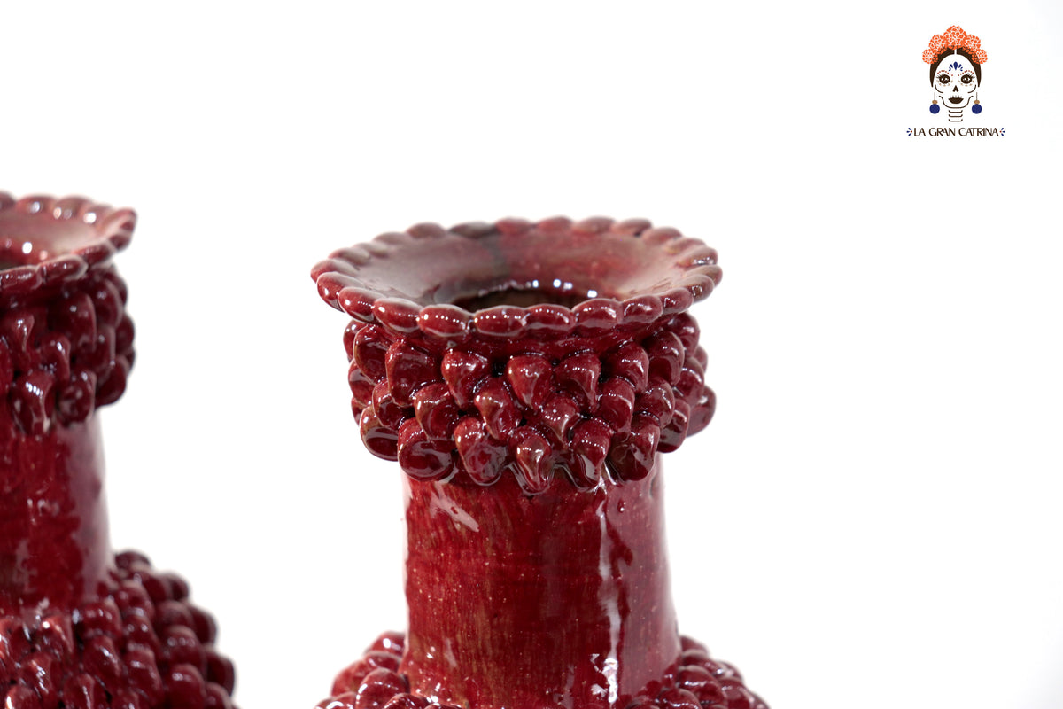 Candelero de 3 velas - Rojo de bolas - Barro vidriado - En produccion Candelabros