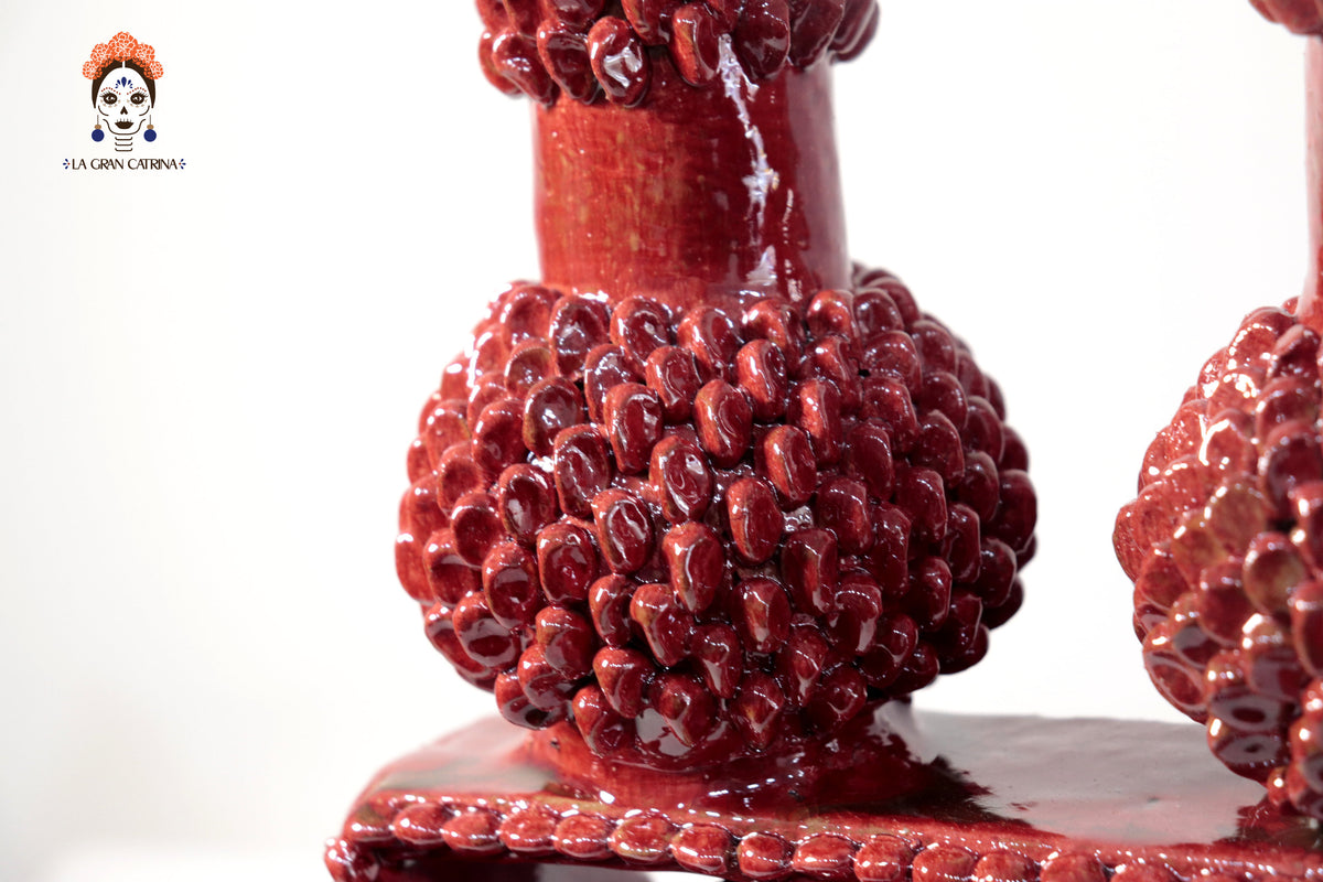 Candelero de 3 velas - Rojo de bolas - Barro vidriado - En produccion Candelabros
