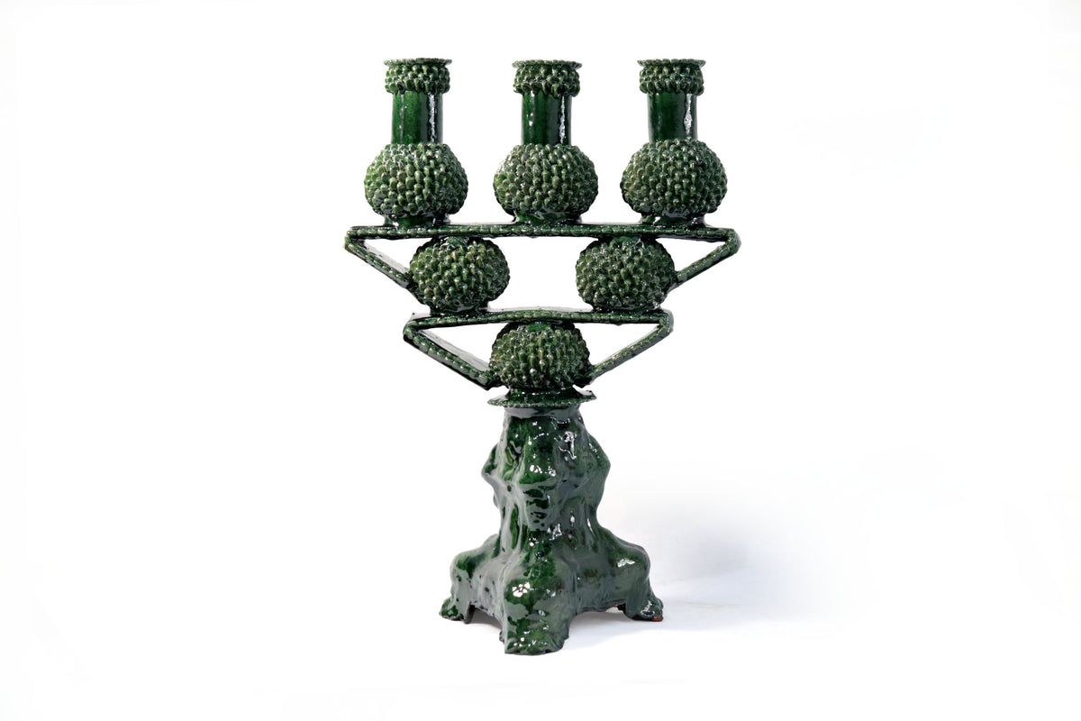 Candelero de 3 velas - Verde de bolas - Barro vidriado Candelabros