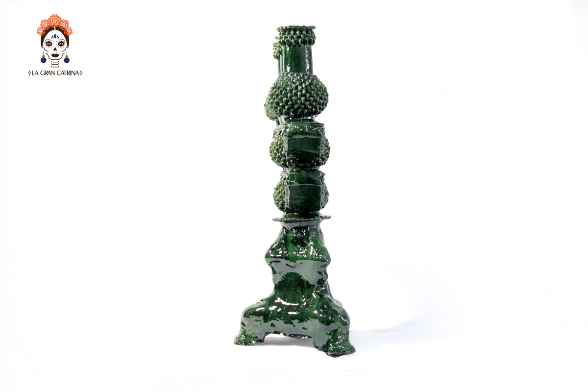 Candelero de 3 velas - Verde de bolas - Barro vidriado Candelabros