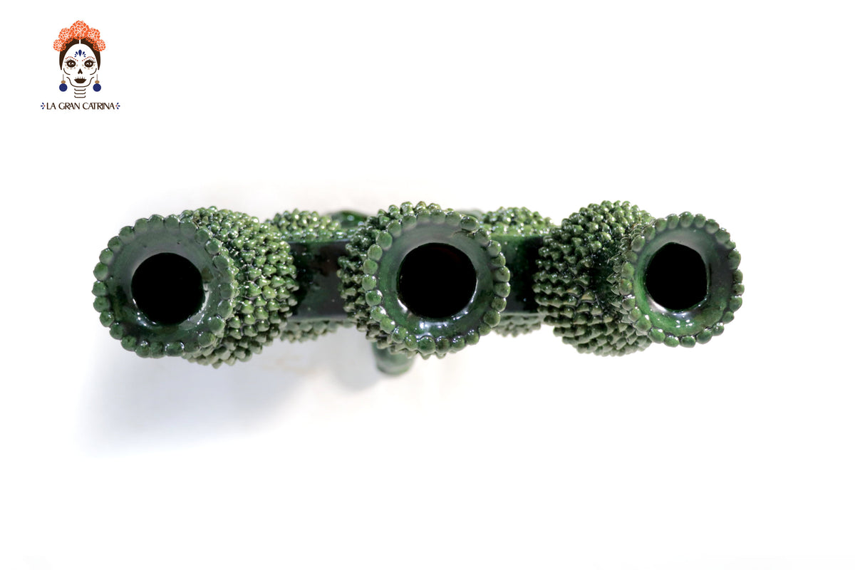 Candelero de 3 velas - Verde de bolas - Barro vidriado Candelabros