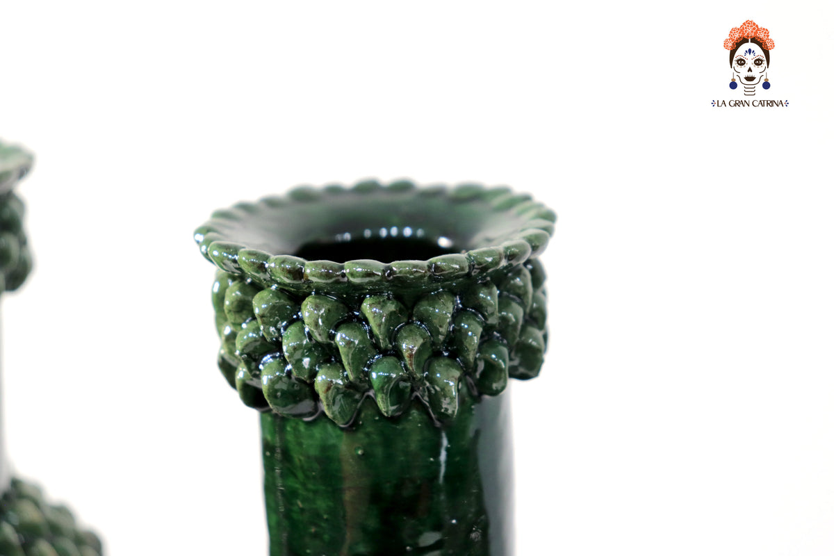 Candelero de 3 velas - Verde de bolas - Barro vidriado Candelabros