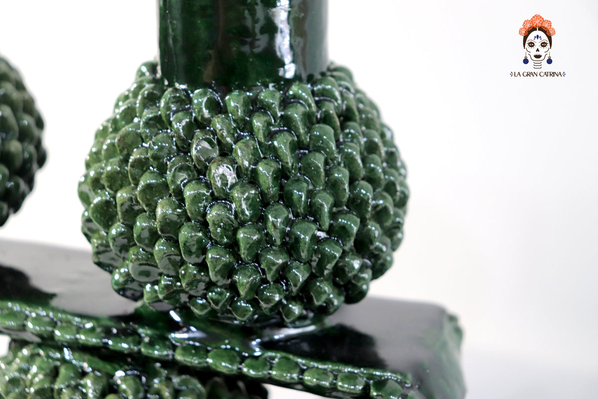 Candelero de 3 velas - Verde de bolas - Barro vidriado Candelabros
