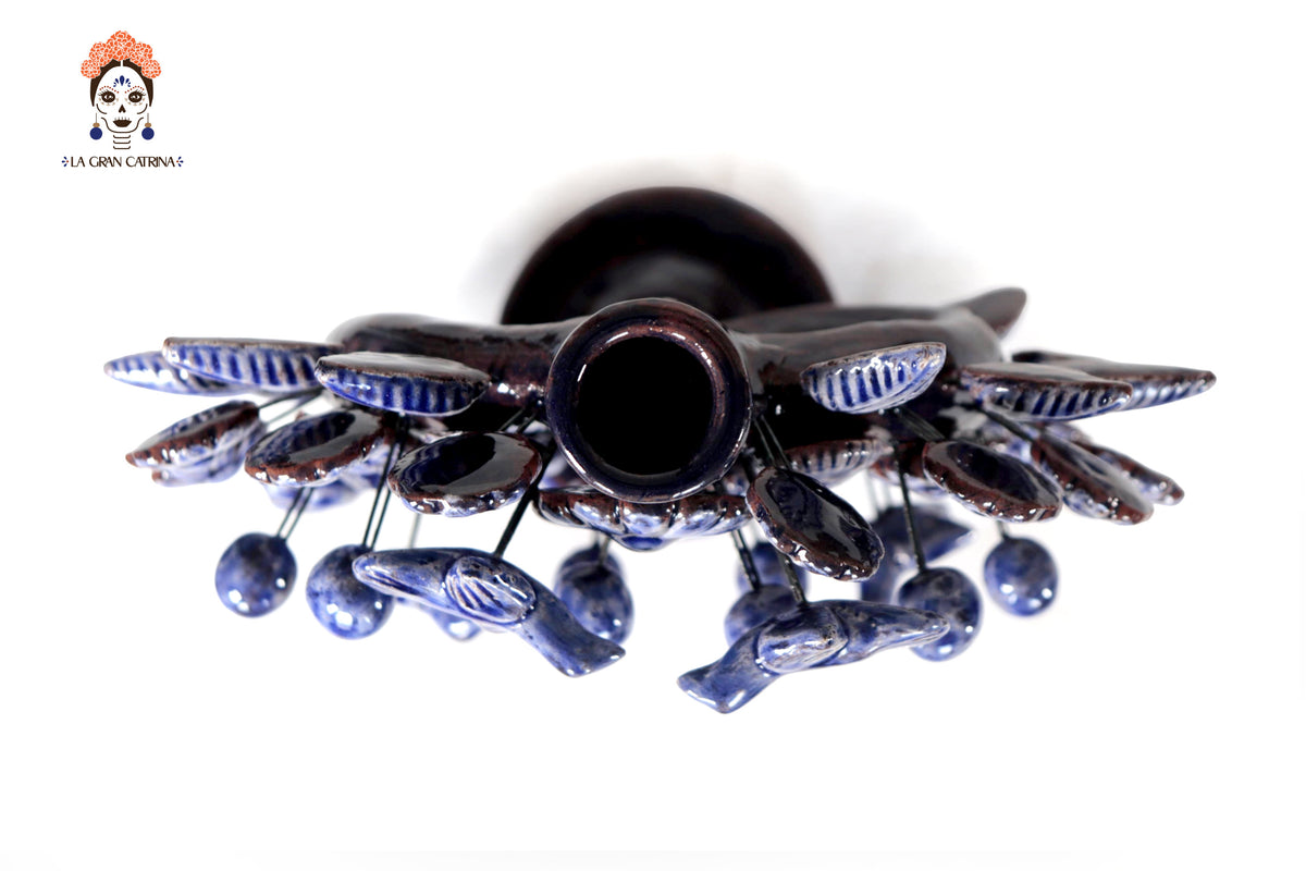 Candil azul de 1 velas - Barro vidriado - 22 cm. 8.6 in.