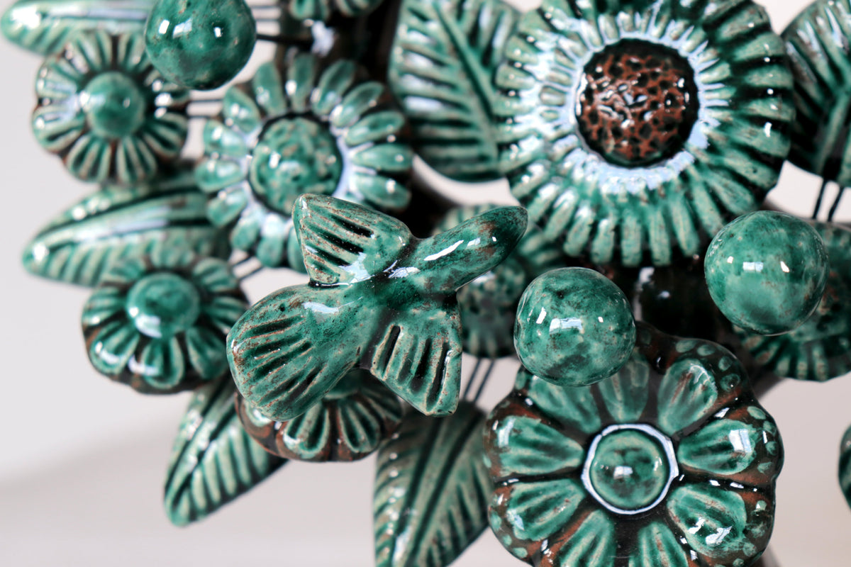 Candil verde de 1 velas - Barro vidriado - 22 cm. 8.6 in.