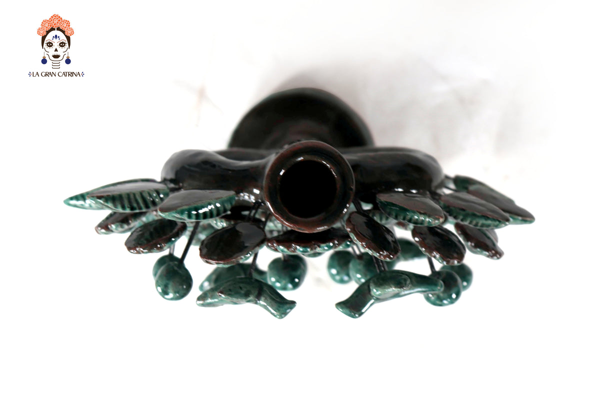 Candil verde de 1 velas - Barro vidriado - 22 cm. 8.6 in.