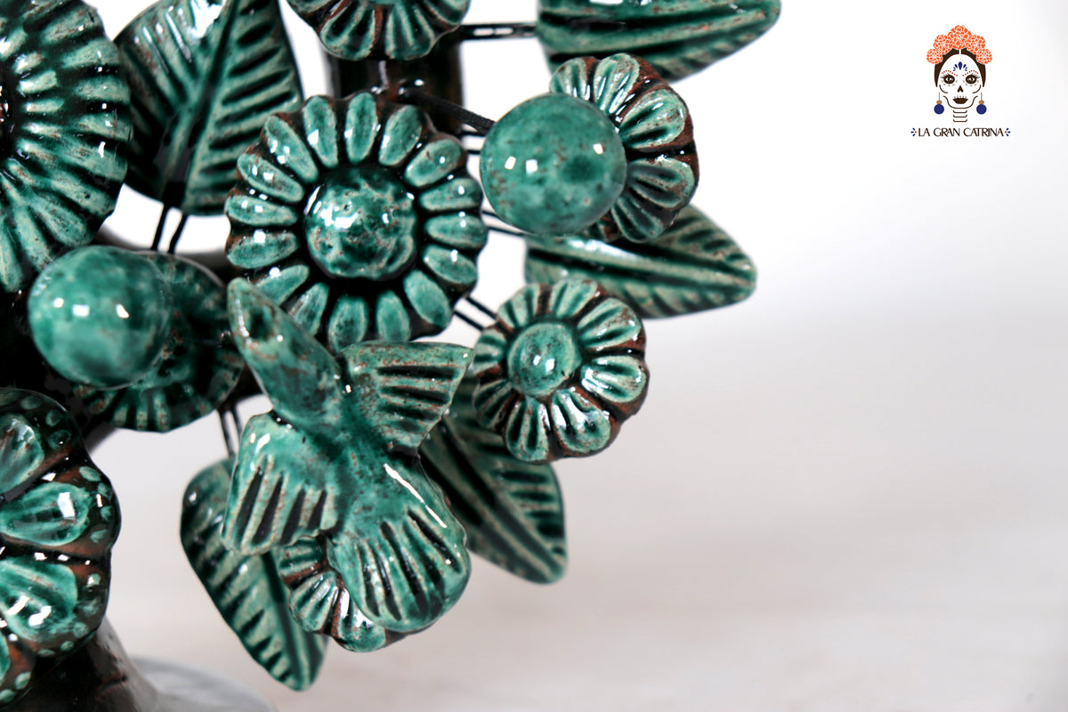 Candil verde de 1 velas - Barro vidriado - 22 cm. 8.6 in.