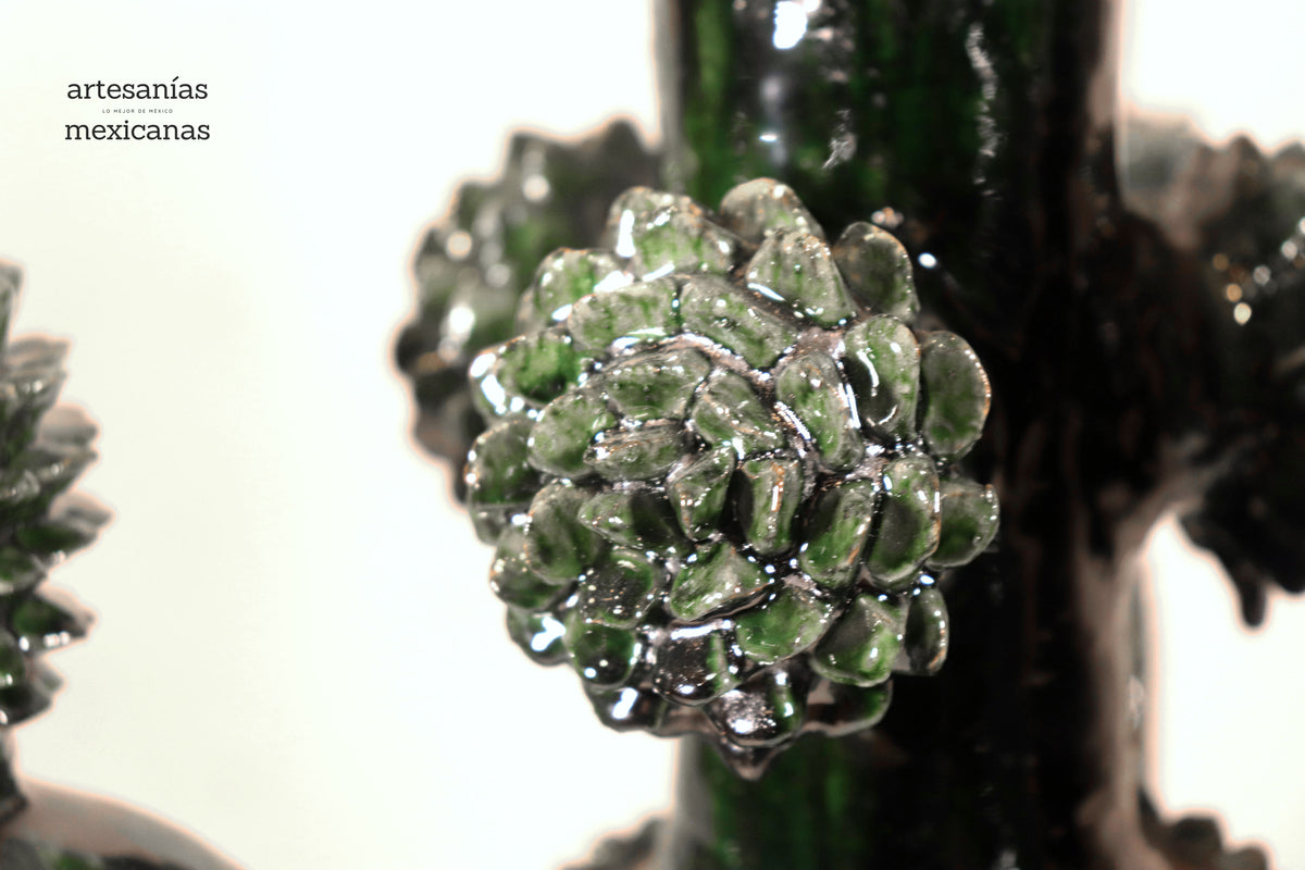 Candelero verde de 4 velas - Barro vidriado - 41 cm. 16 in.