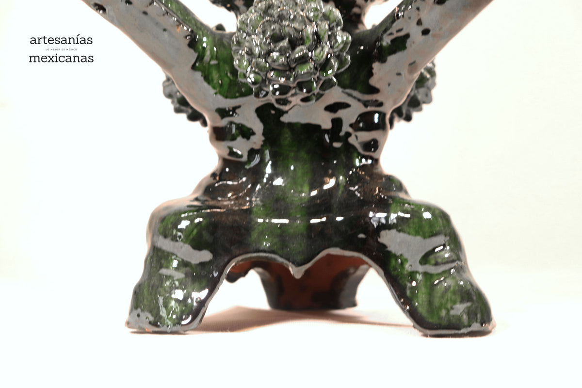 Candelero verde de 4 velas - Barro vidriado - 41 cm. 16 in.