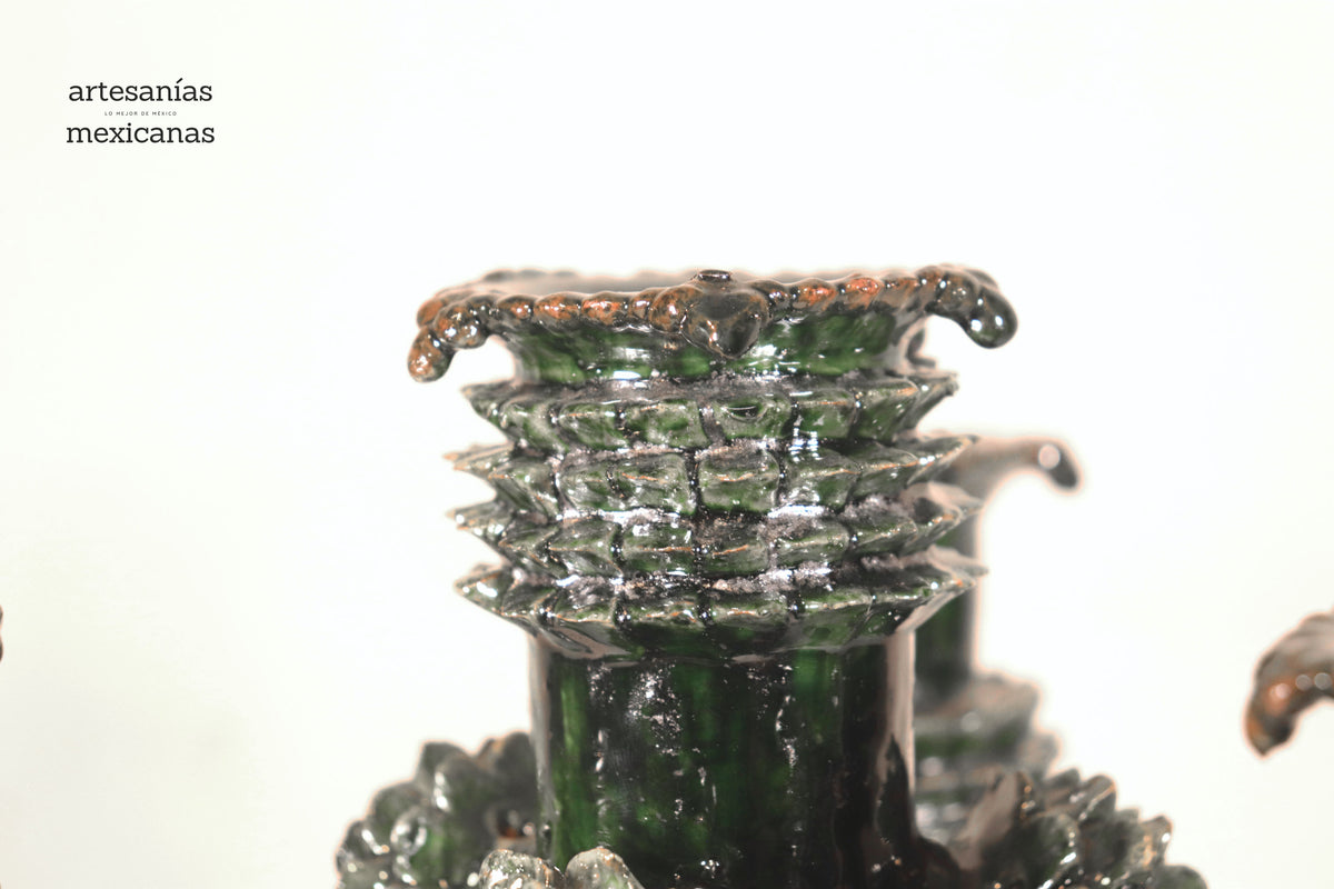 Candelero verde de 4 velas - Barro vidriado - 41 cm. 16 in.
