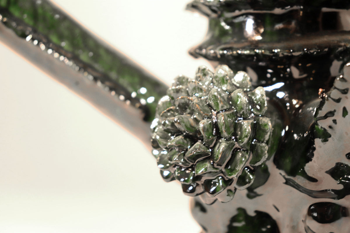 Candelero verde de 4 velas - Barro vidriado - 41 cm. 16 in.