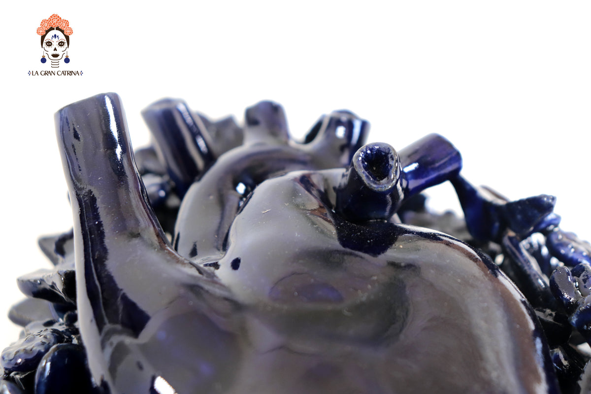 Corazon Azul de pared - Barro vidriado - 23 cm. 9 in.