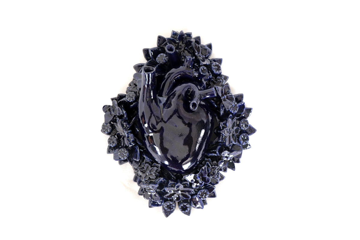 Corazon Azul de pared - Barro vidriado - 23 cm. 9 in.