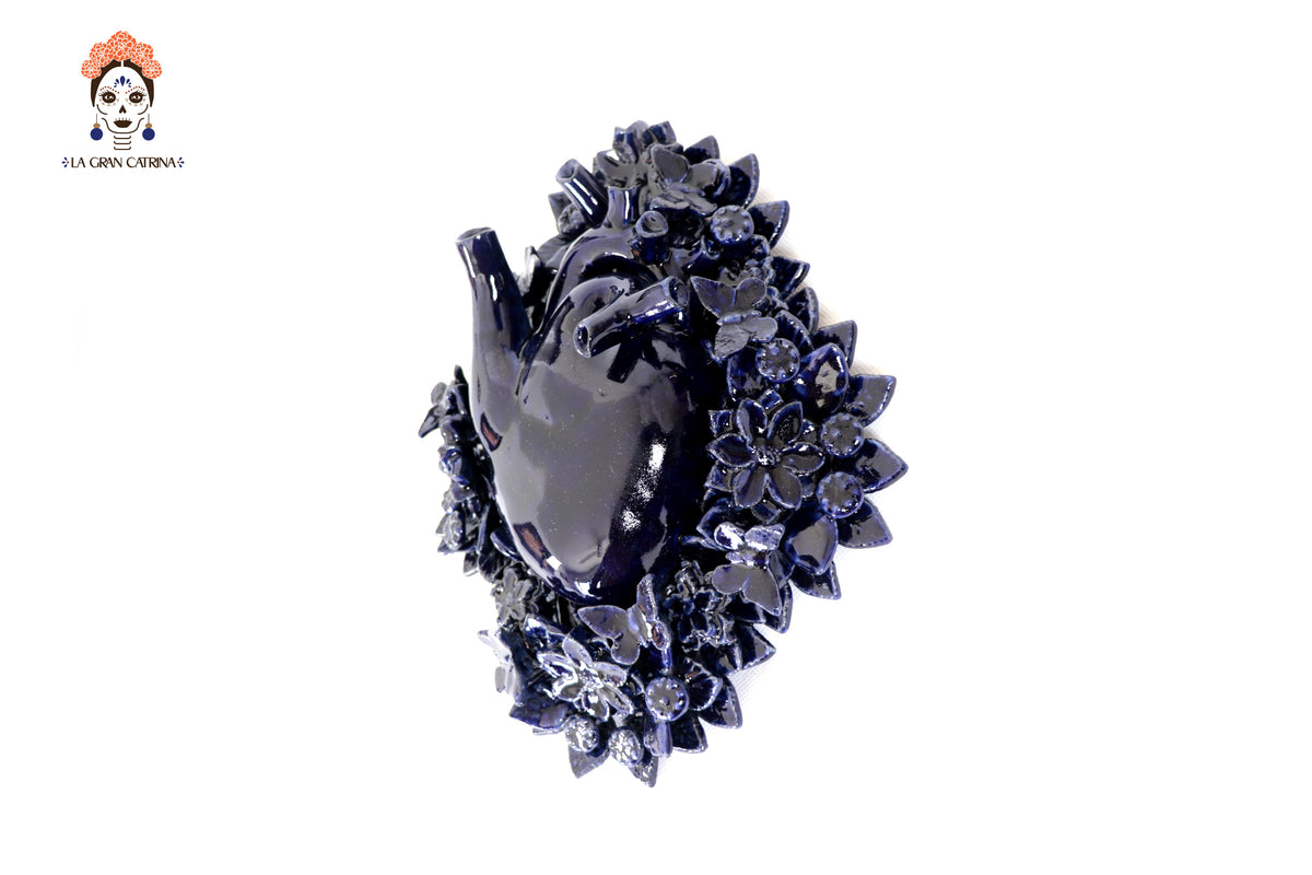 Corazon Azul de pared - Barro vidriado - 23 cm. 9 in.