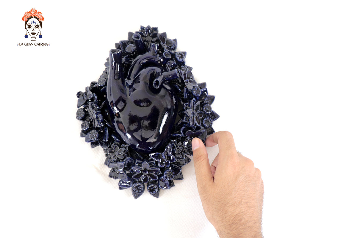 Corazon Azul de pared - Barro vidriado - 23 cm. 9 in.