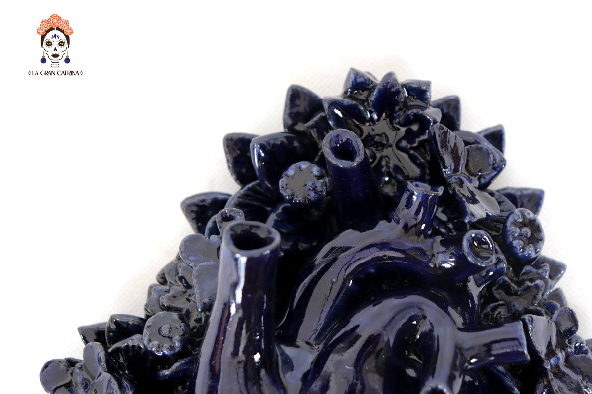 Corazon Azul de pared - Barro vidriado - 23 cm. 9 in.