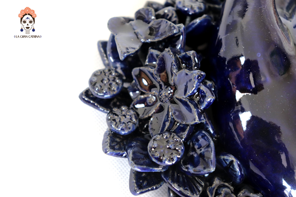 Corazon Azul de pared - Barro vidriado - 23 cm. 9 in.