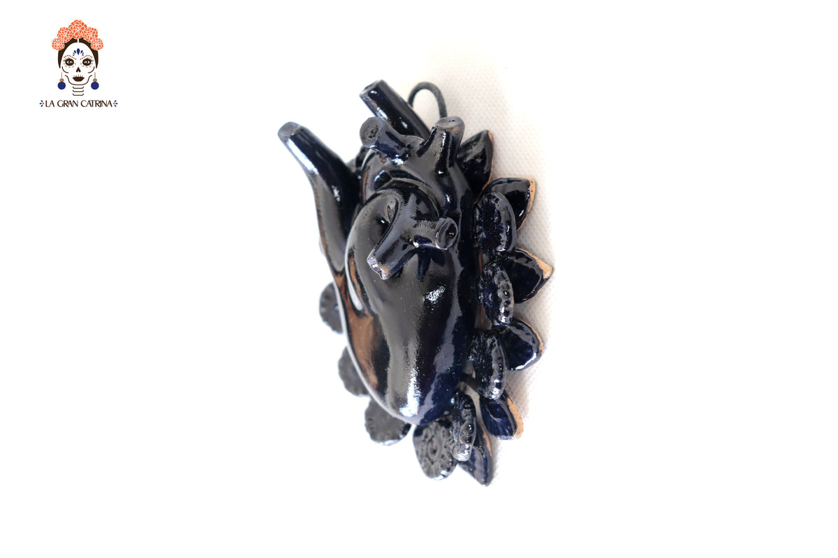 Corazon Negro de pared pequeño - Barro vidriado - 10.5 cm. 4.1 in.