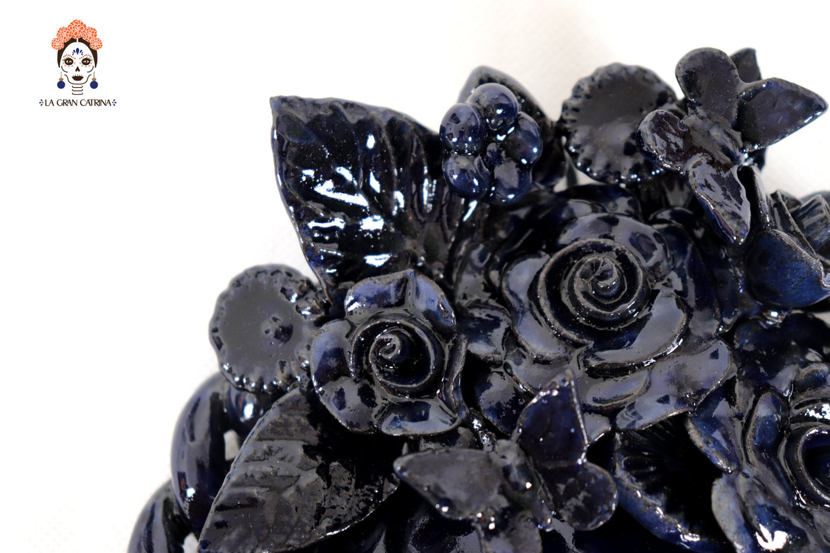 Calavera azul mediana de pared - Barro vidriado - 19.5 cm. 7.6 in.