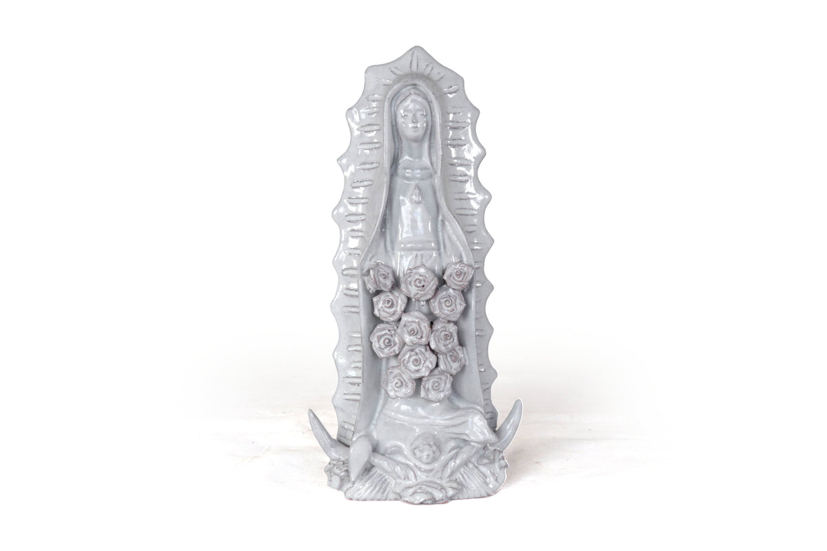 Virgen de Guadalupe - Barro Vidriado color blanco - 30 Cm. 11.8 in. Artesanía