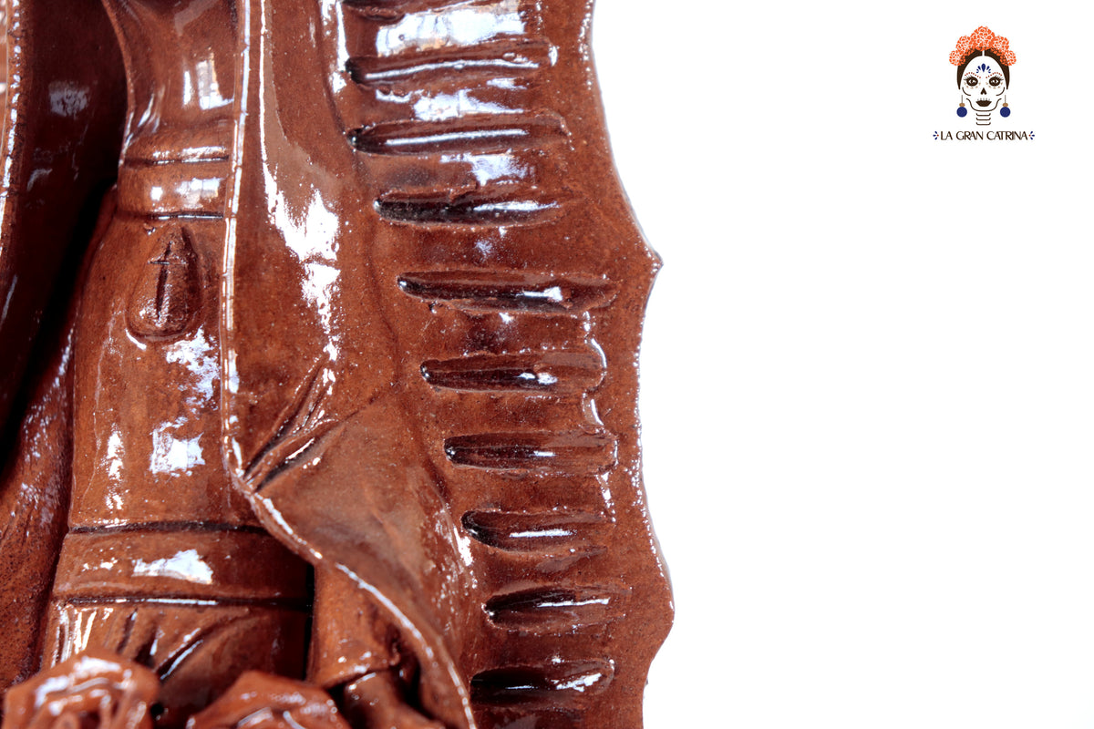 Virgen de Guadalupe - Barro Vidriado color café - 30 Cm. 11.8 in.