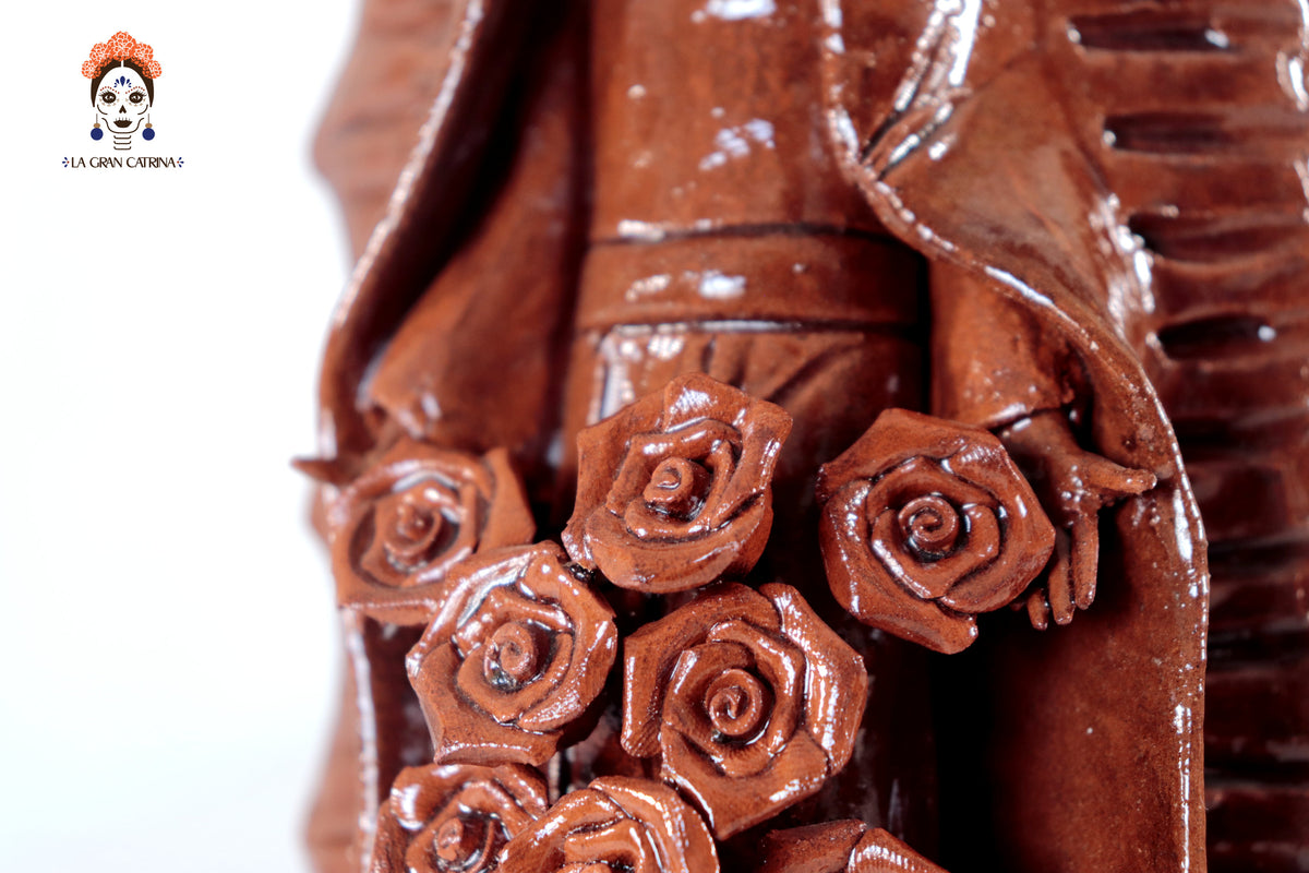 Virgen de Guadalupe - Barro Vidriado color café - 30 Cm. 11.8 in.