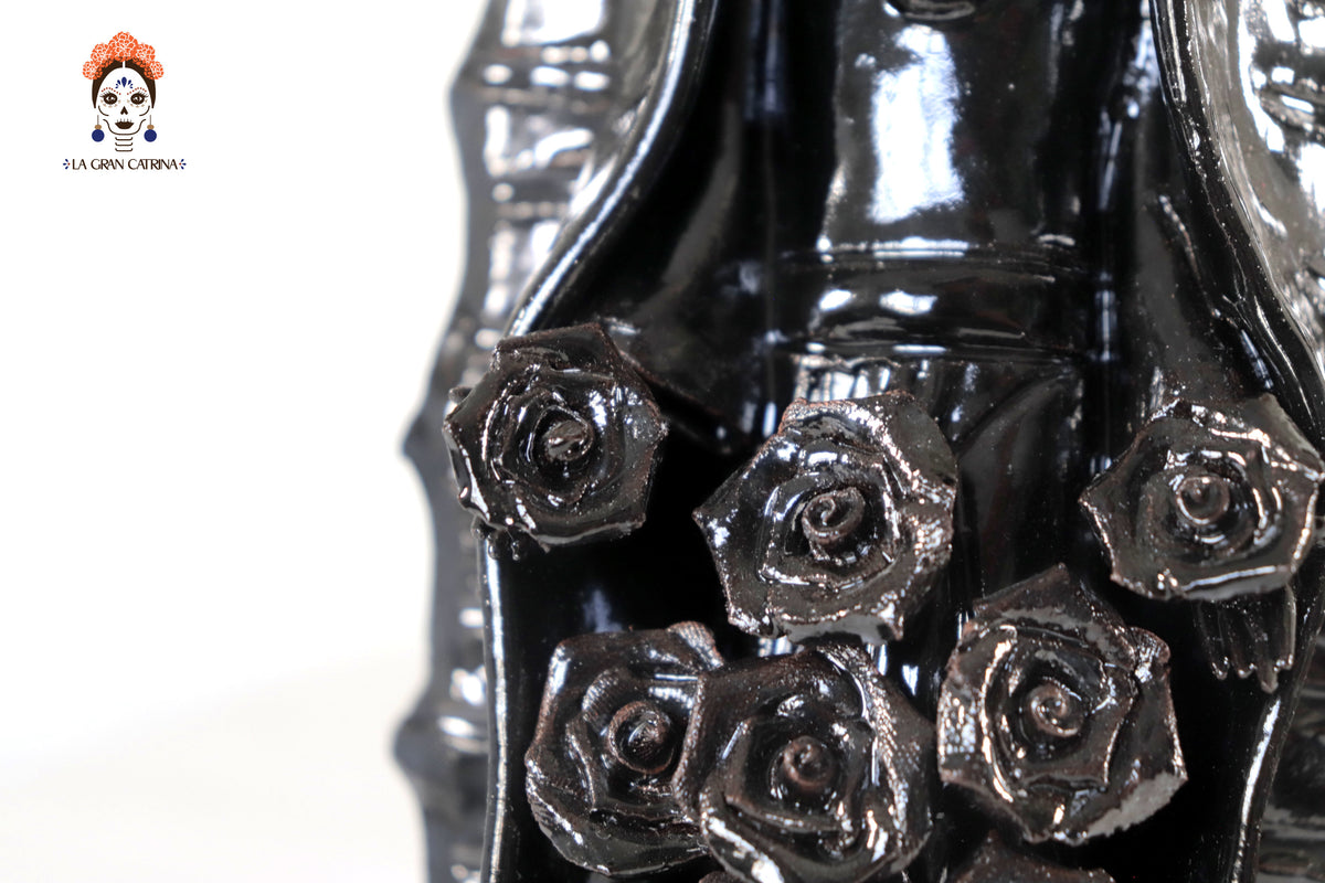 Virgen de Guadalupe - Barro Vidriado color negro - 30 Cm. 11.8 in.