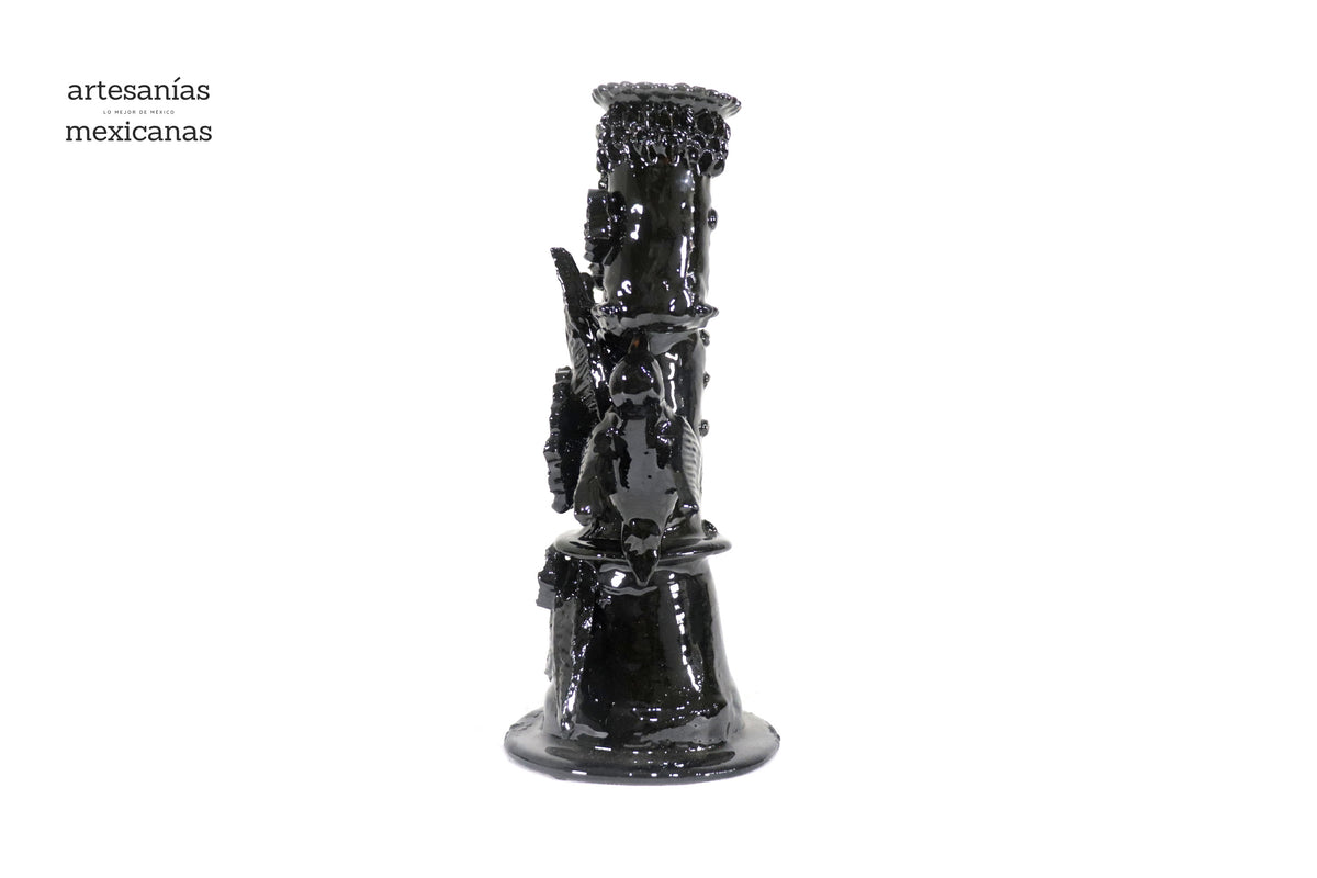 Candelero de 3 velas Negro - 28.5 cm. - Barro vidriado