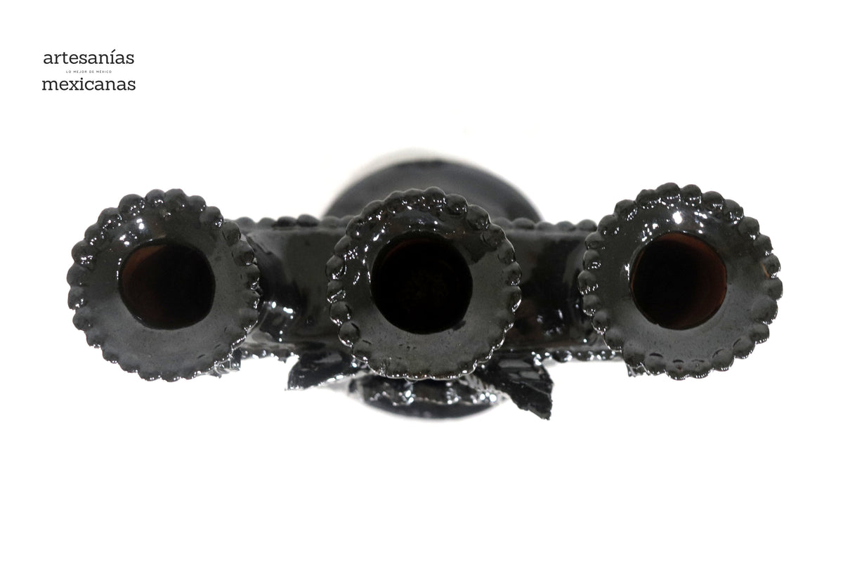 Candelero de 3 velas Negro - 28.5 cm. - Barro vidriado