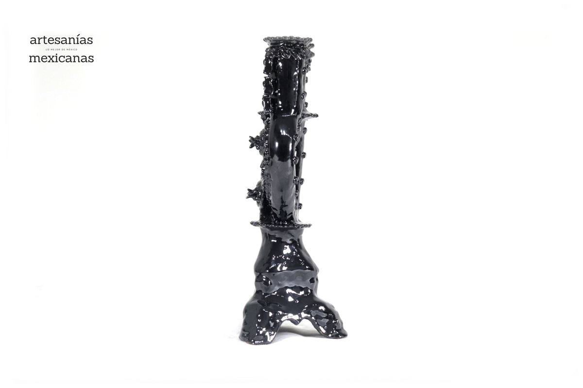 Candelero de 3 velas corazón Negro - 35 cm. - Barro vidriado
