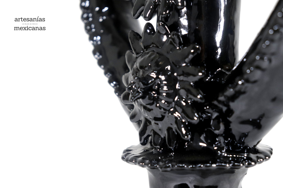 Candelero de 3 velas corazón Negro - 35 cm. - Barro vidriado