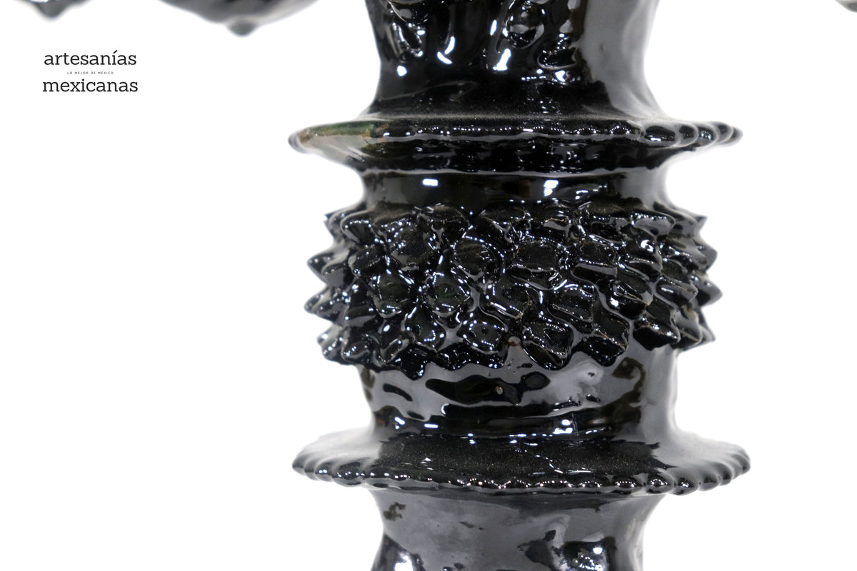 Candelero negro de 5 velas - Barro vidriado - 50 cm. 20 in.