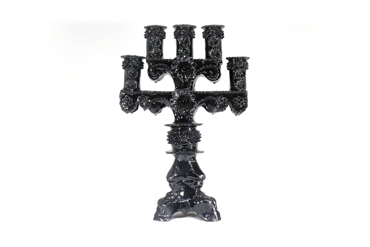 Candelero negro de 5 velas - Barro vidriado - 50 cm. 20 in.