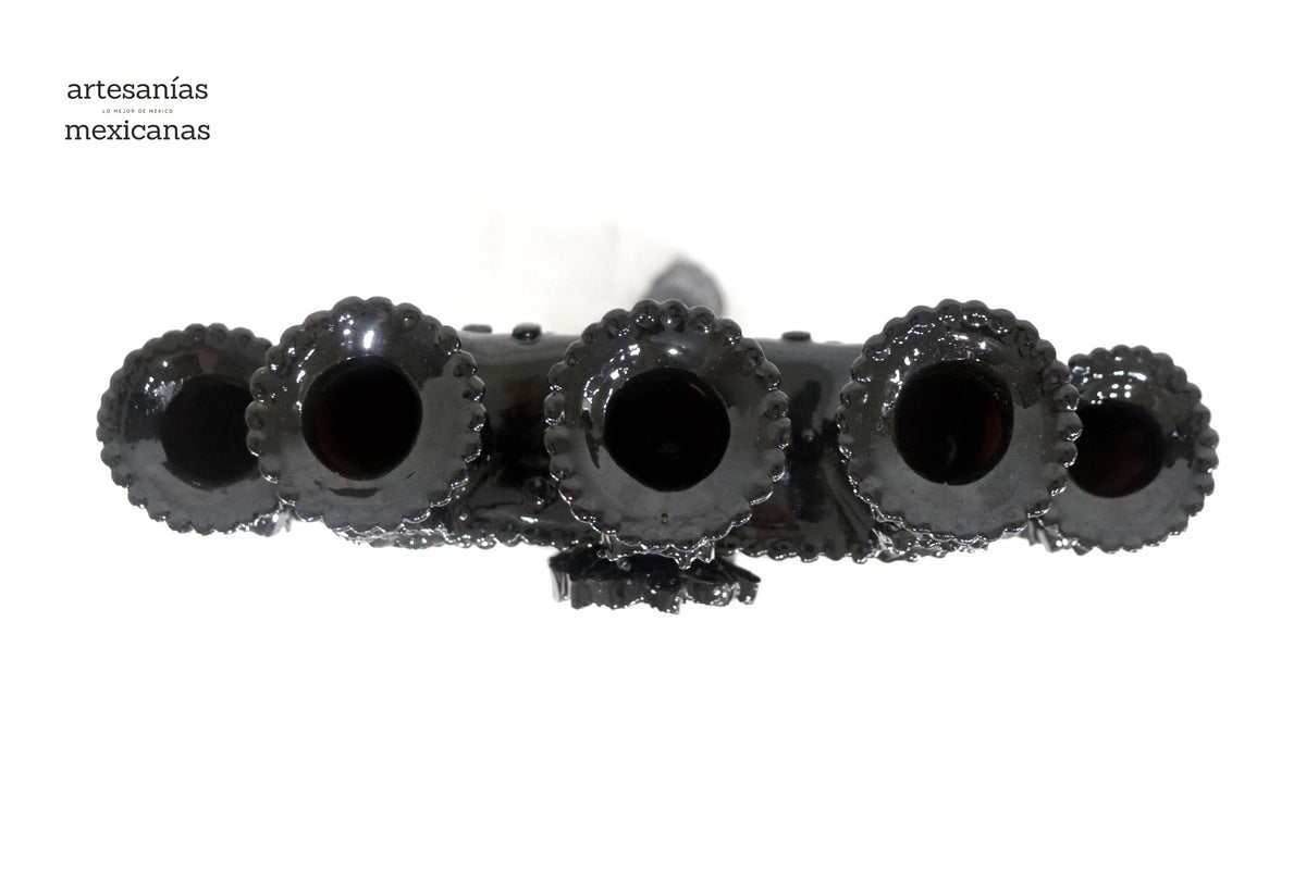 Candelero negro de 5 velas - Barro vidriado - 50 cm. 20 in.