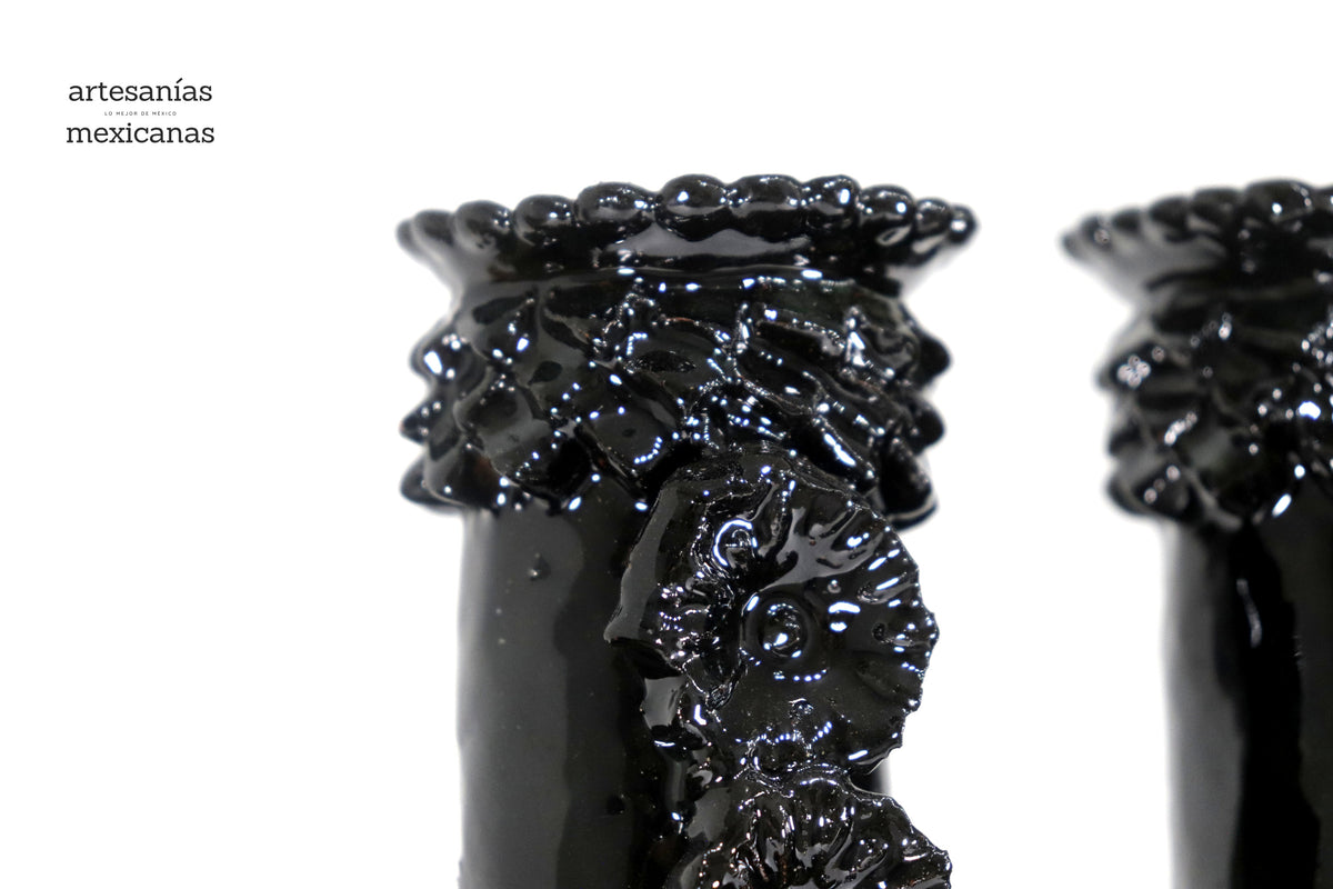 Candelero negro de 5 velas - Barro vidriado - 50 cm. 20 in.