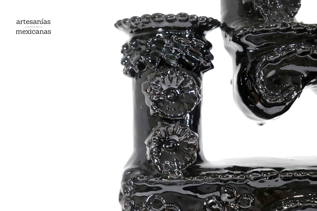 Candelero negro de 5 velas - Barro vidriado - 50 cm. 20 in.