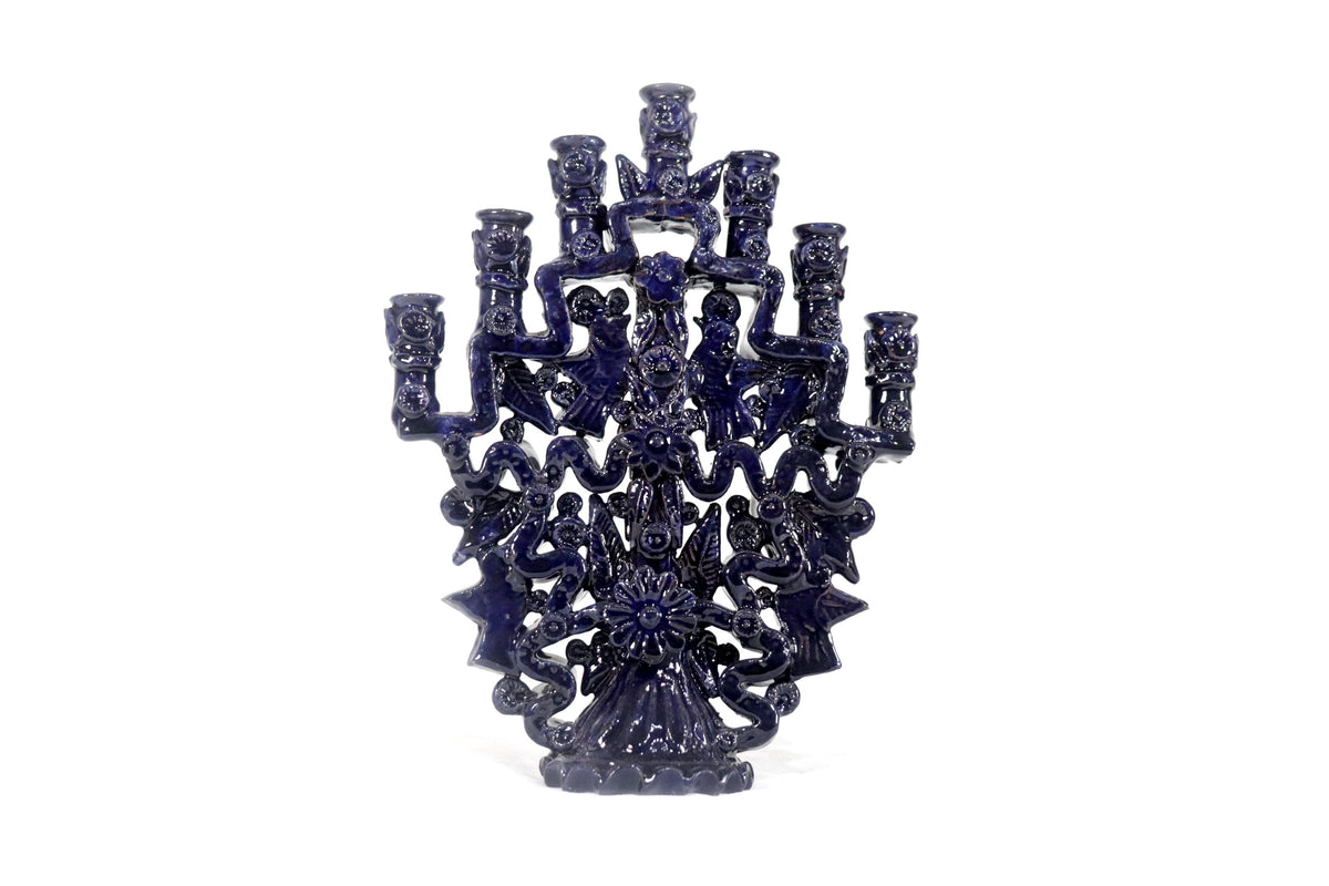 Candelero azul de 7 velas - 25 cm. 10 in.
